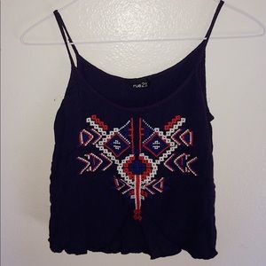 Navy Blue Pattern Crop Top